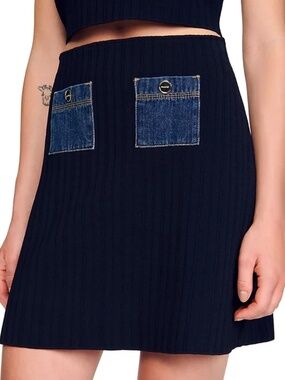 Isolda Mini Knit and Denim Skirt